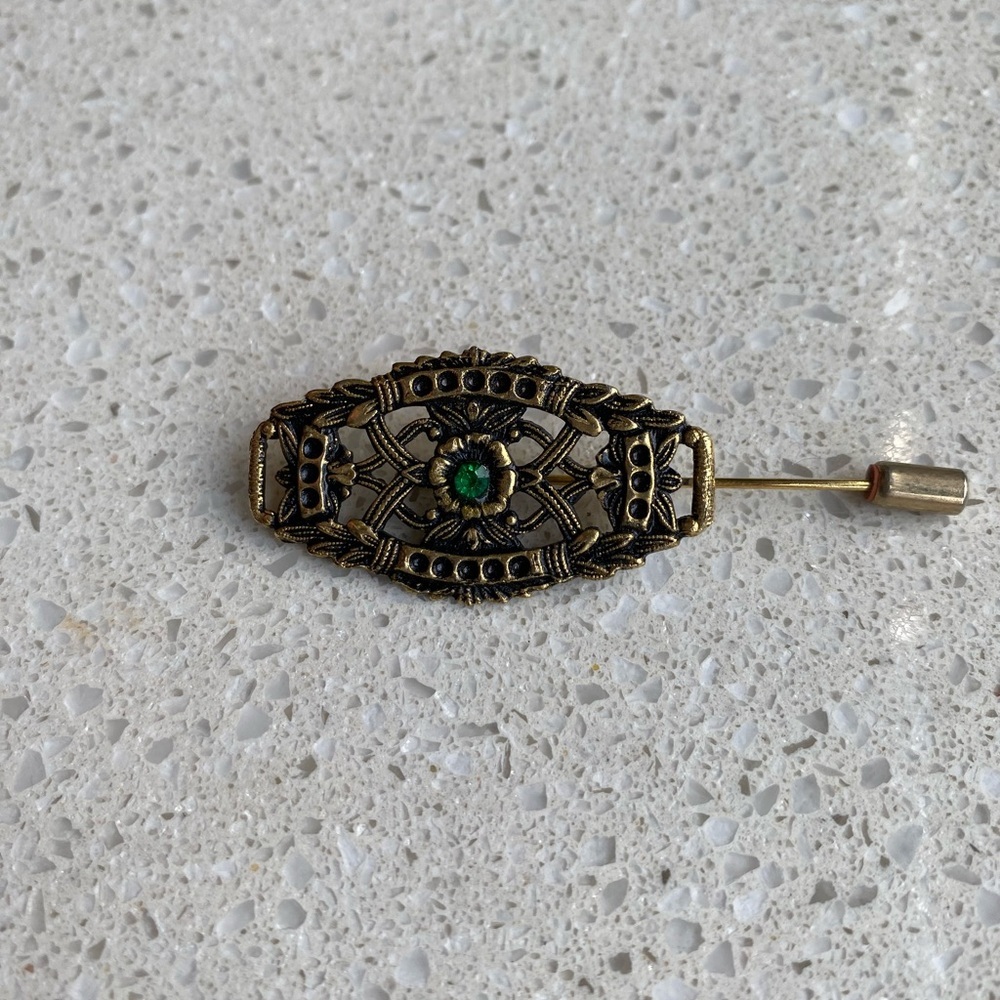 Vintage Gold and Green Brooch